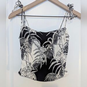 Reformation Thin Strap Botanical Pattern Top Black White - Size 0